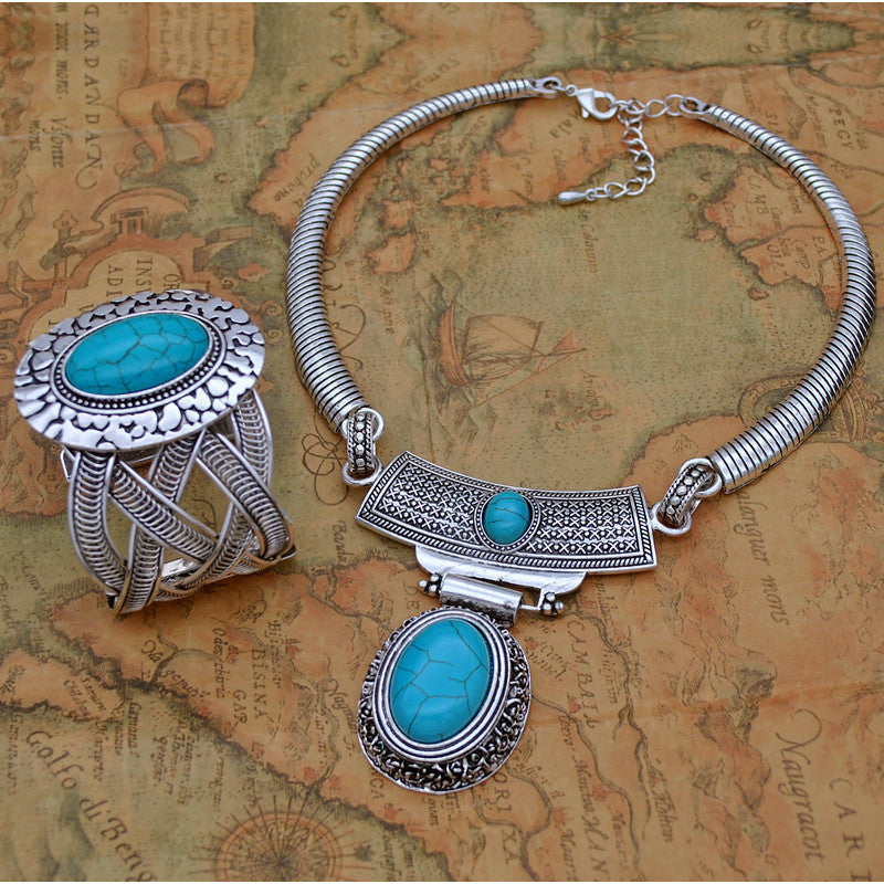 Navajo Sky, Retro Turquoise Ethnic Style Necklace Earrings and Bracelet Set (Multiple Styles to Choose From)