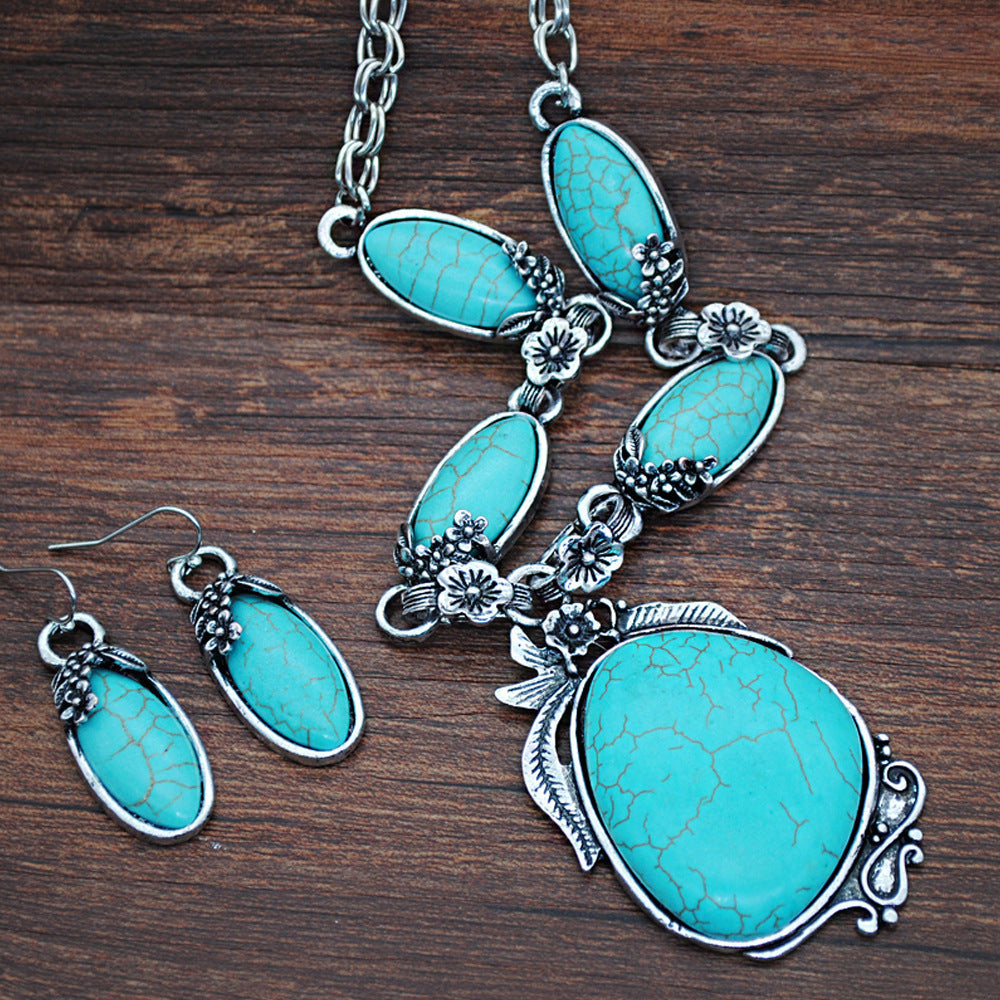 Navajo Sky, Retro Turquoise Ethnic Style Necklace Earrings and Bracelet Set (Multiple Styles to Choose From)