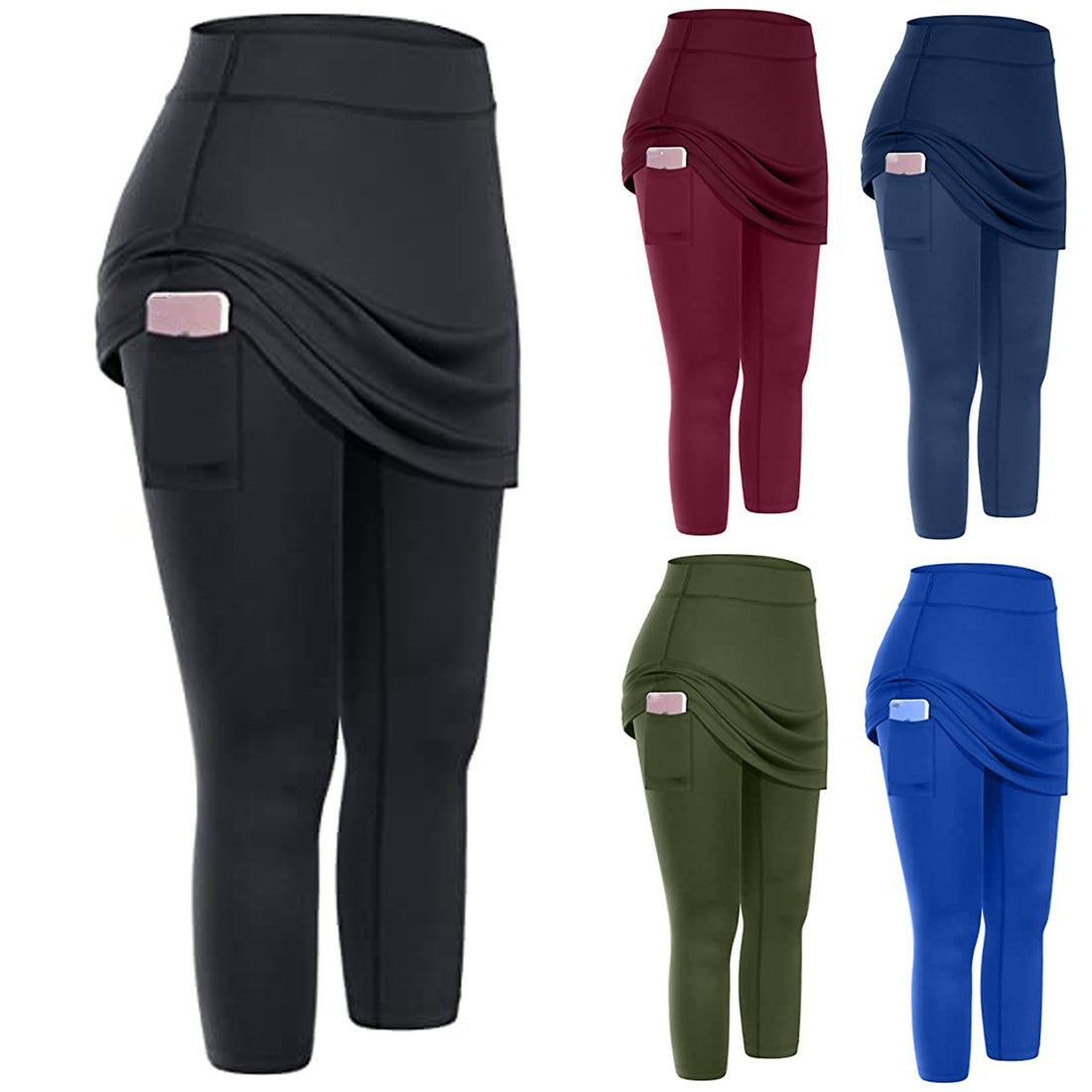 Perfect Combination, Women Tennis Skirted Leggings with Pockets.  Elastic Sports Yoga Capris Skirt with Legging