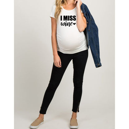 Women T-Shirts Fitted Maternity Funny Baby Message Tops  Pregnancy Women&