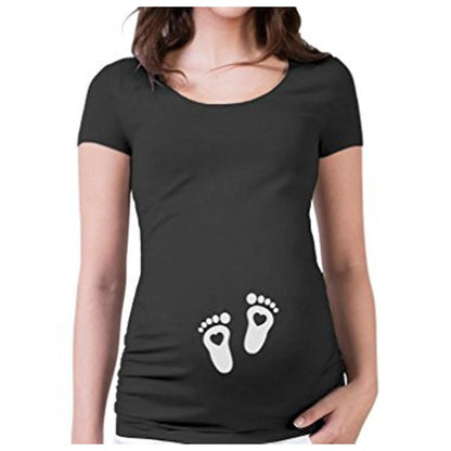 Women T-Shirts Fitted Maternity Funny Baby Message Tops  Pregnancy Women&