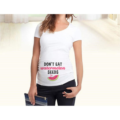 Women T-Shirts Fitted Maternity Funny Baby Message Tops  Pregnancy Women&