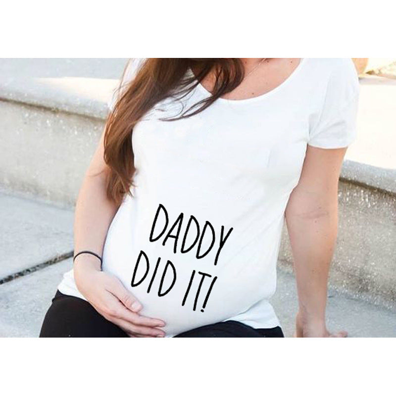 Women T-Shirts Fitted Maternity Funny Baby Message Tops  Pregnancy Women&