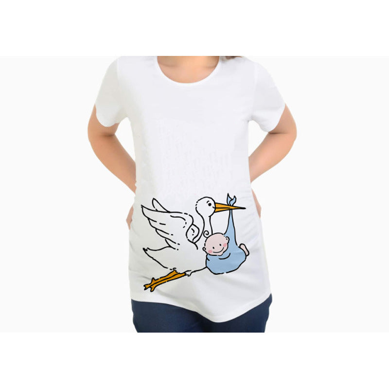 Women T-Shirts Fitted Maternity Funny Baby Message Tops  Pregnancy Women&