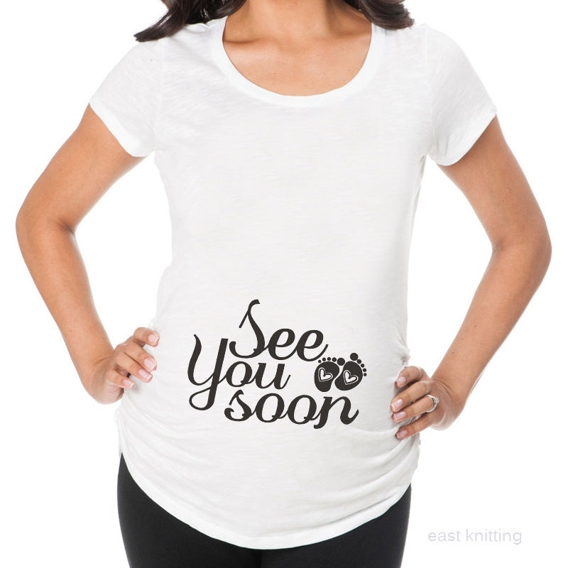 Women T-Shirts Fitted Maternity Funny Baby Message Tops  Pregnancy Women&