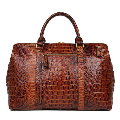 Outback, Rich Brown Crocodile Printed, Real Leather Duffle Bag For Weekend Traveling