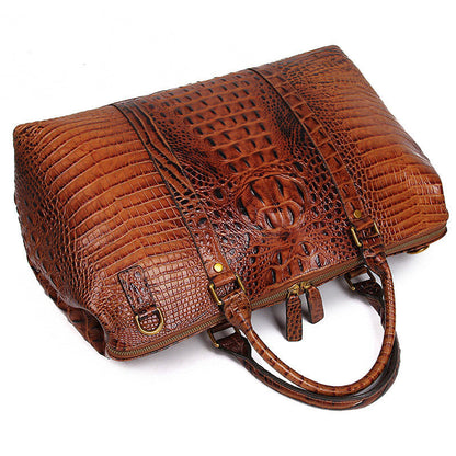 Outback, Rich Brown Crocodile Printed, Real Leather Duffle Bag For Weekend Traveling