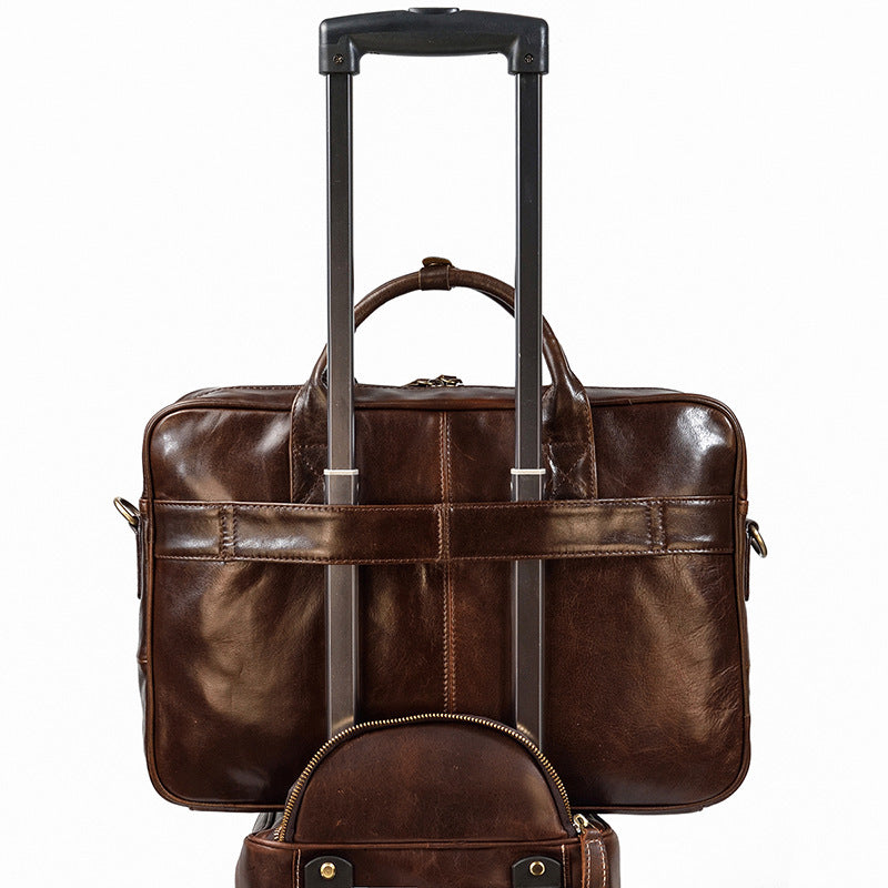 Office Mate, Soft Cowhide Briefcase or Computer Case with Suit Case Attachment