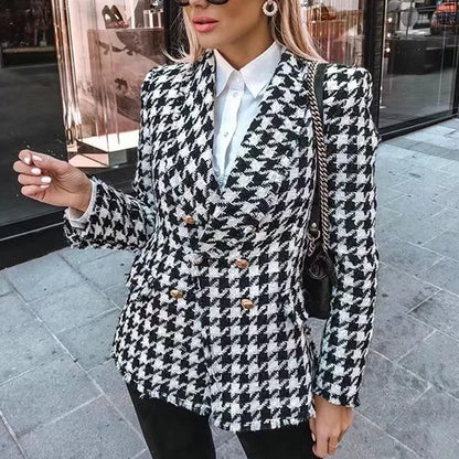 Houndstooth, Autumn Retro Thick Plaid Versatile Jacket