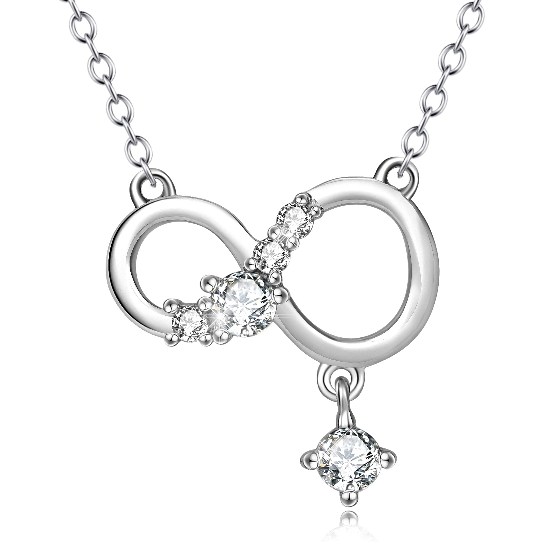 Infinite Pendant 925 Sterling Silver Diamante Necklace