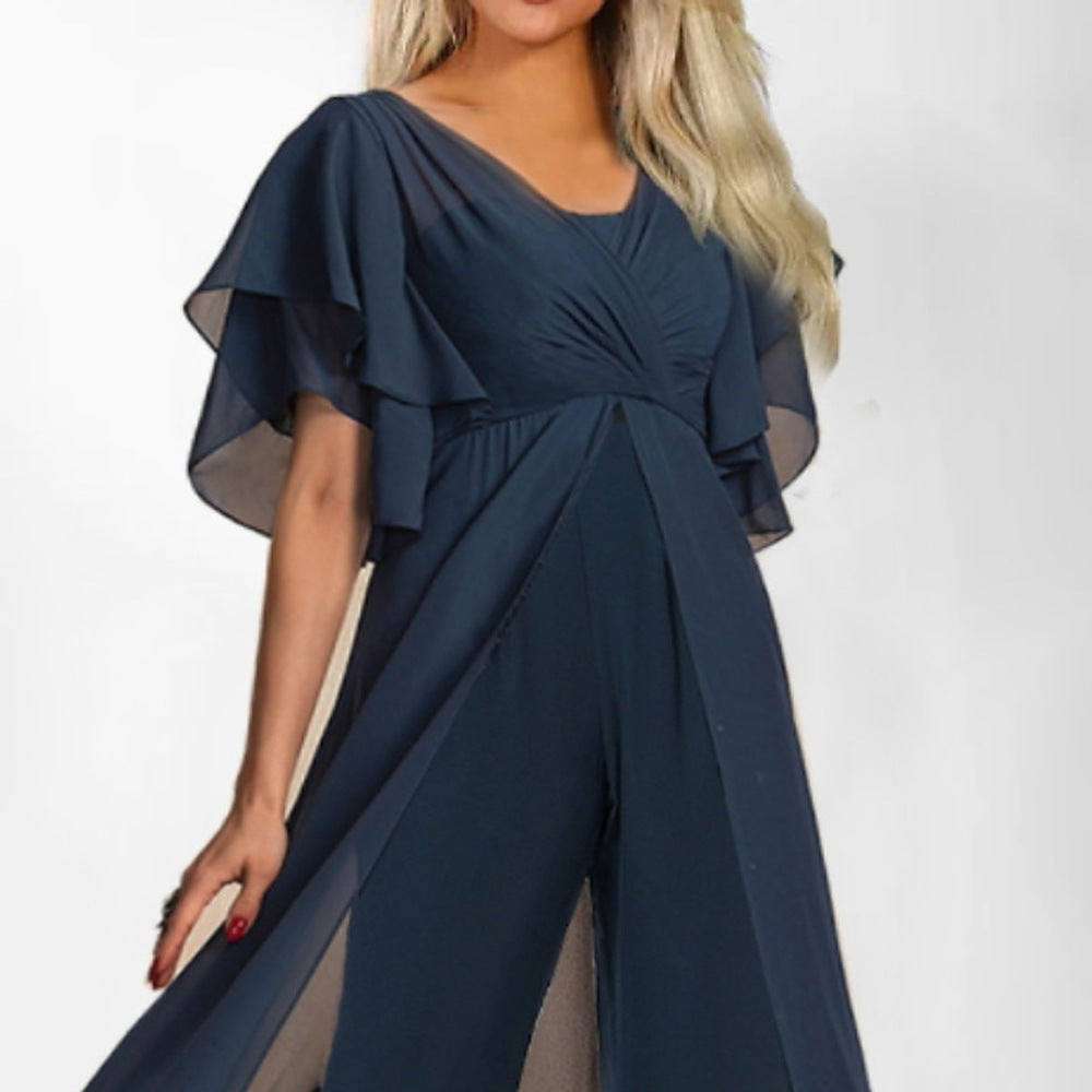 Vision, Short Sleeve High Waist Formal Jumpsuit For Women