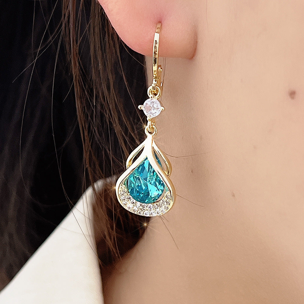 Gemology, Exquisitely Elegant Luxury Light Weight Micro Inlaid Zircon Gem Stone Earrings