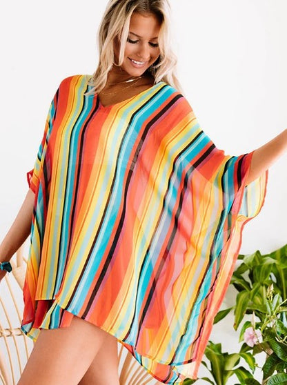 Summer Haze, Ultra Sheer Printed Casual Poncho Cover Up For Women