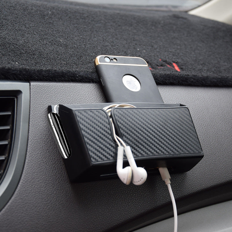 Carbon Fiber Mobile Phone Storage Box, Removable Adhesive, Car Accessory