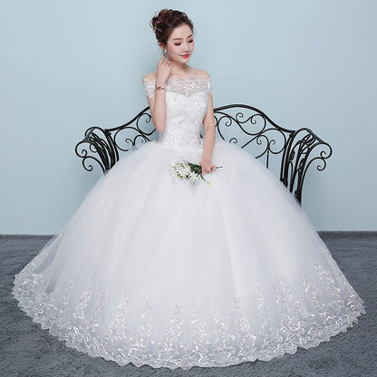 Qidi, Lovely Lace Bodice Full Skirt Off-the-Shoulder Wedding Dress for Women