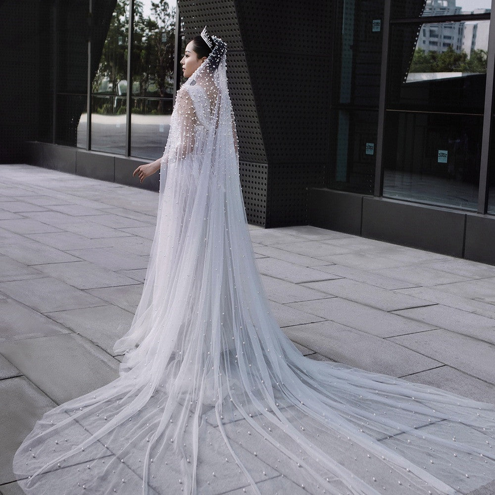 Ornate Luxury, Heavy Pearl Beaded  Bridal Veil fit for a Queen