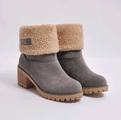 Crush, Mid-Tube Thick Heel Suede Snow Boots