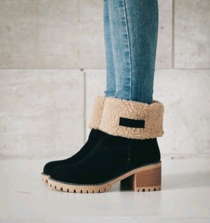 Crush, Mid-Tube Thick Heel Suede Snow Boots