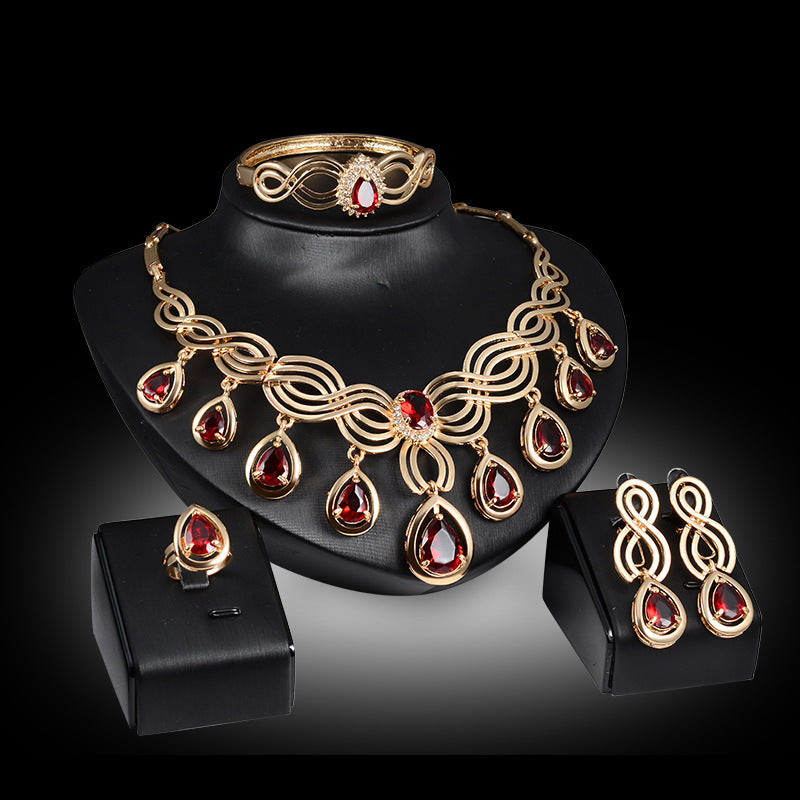 Cleopatra, Gems Stone Fashion Four Piece Necklace, Earrings, Bracelet  and Ring Collection