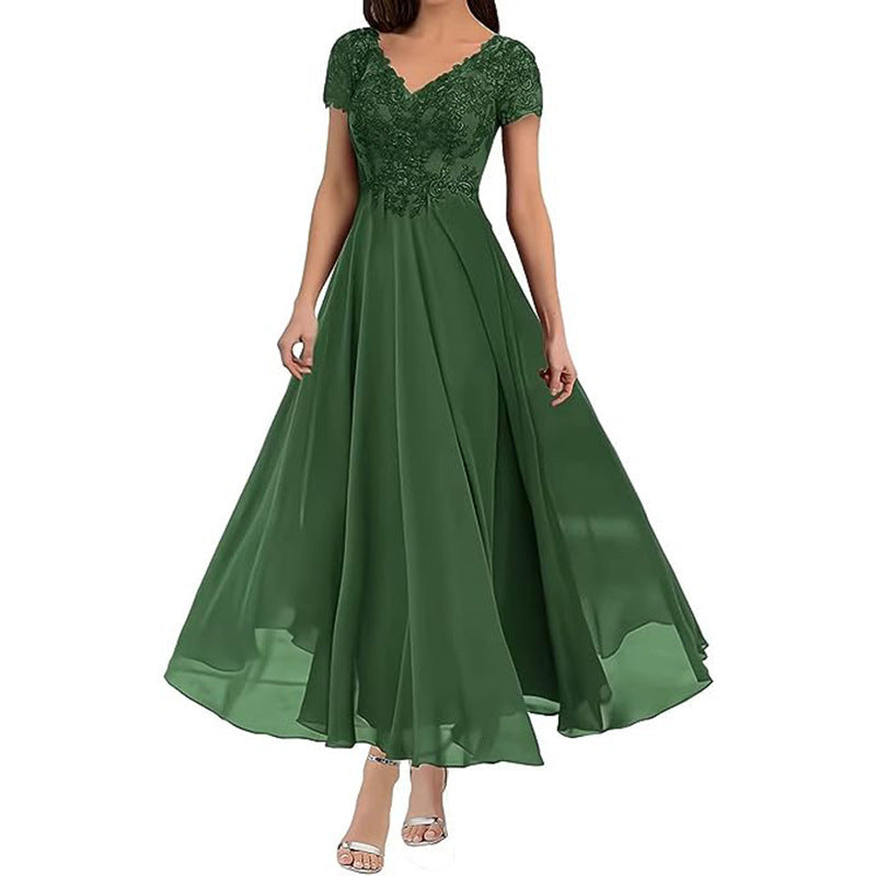 Bellia II, New Short Sleeve Lace Bodice Long Bridesmaid/Evening Dress (Plus Sizes)