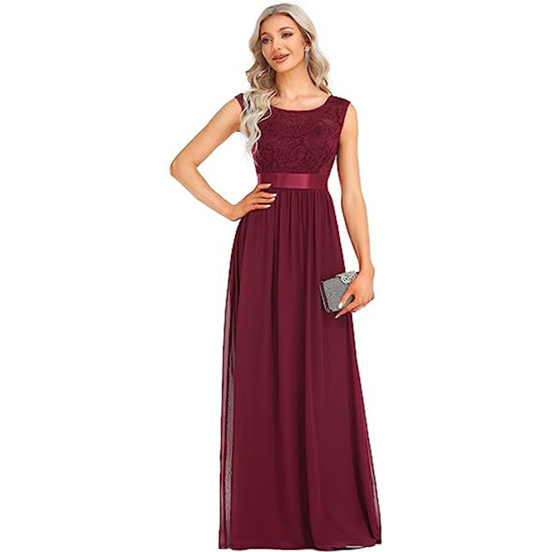 Palisade, Fashionable Traditional Round Neck Lace Bodice Bridesmaid Formal Gown (Plus Sizes)