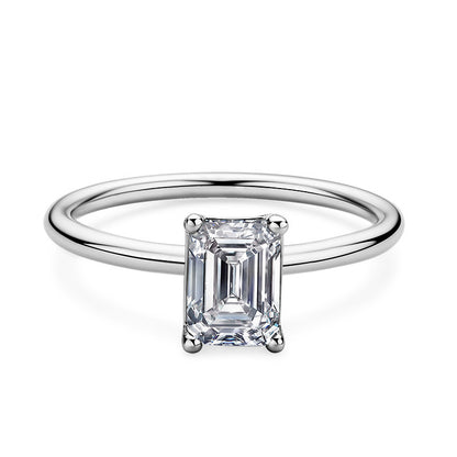 Moissanite Ring 925 Sterling Silver Rectangular Chamfer