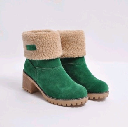 Crush, Mid-Tube Thick Heel Suede Snow Boots