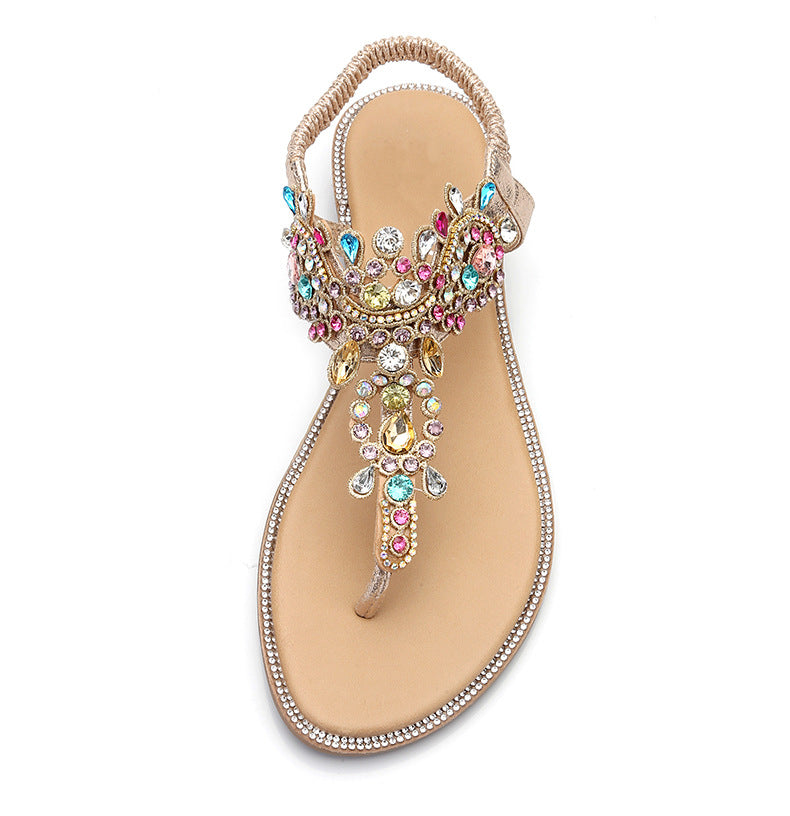 Gypsy, Beautiful Multi Color Gem Stone  Embellished Thong Sandal for Women