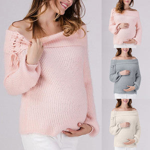 Sweater Creations, Off the Shoulder Lace-Up Maternity Sweater