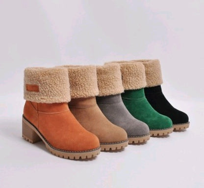 Crush, Mid-Tube Thick Heel Suede Snow Boots