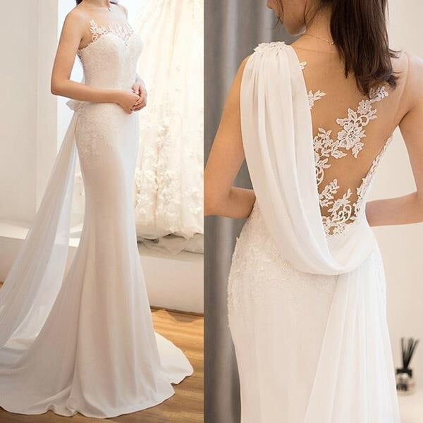 Venus, Lovely Goddess Inspired Fitted Wedding Gown with See-through Super Light Lace with Elegant Draping Fabric and attached Train