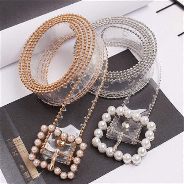 Understatement, Elegant Beaded Pearl Buckle Belt for Women