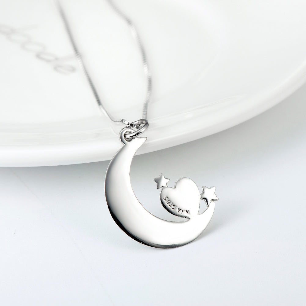 Moon &amp;Star Shape Pendant 925 Silver Necklace