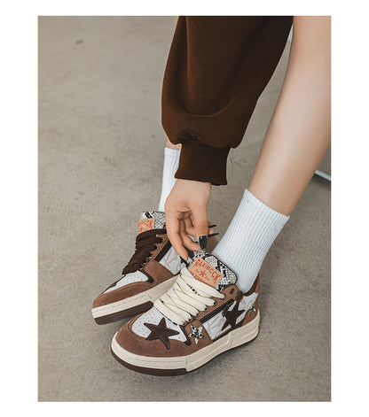 Brown Star Retro Designer Shoes