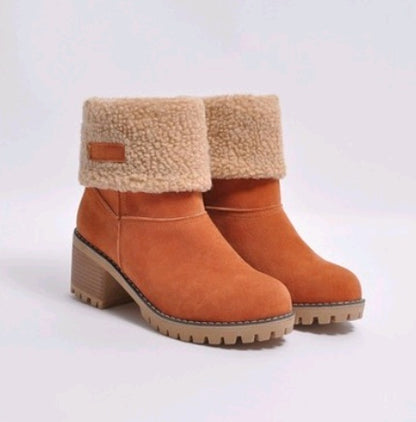 Crush, Mid-Tube Thick Heel Suede Snow Boots