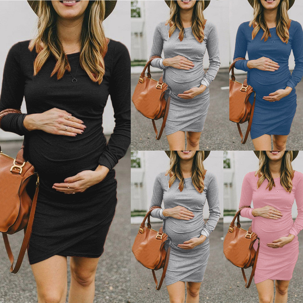 +Style, Round Neck Long Sleeve Maternity Dress