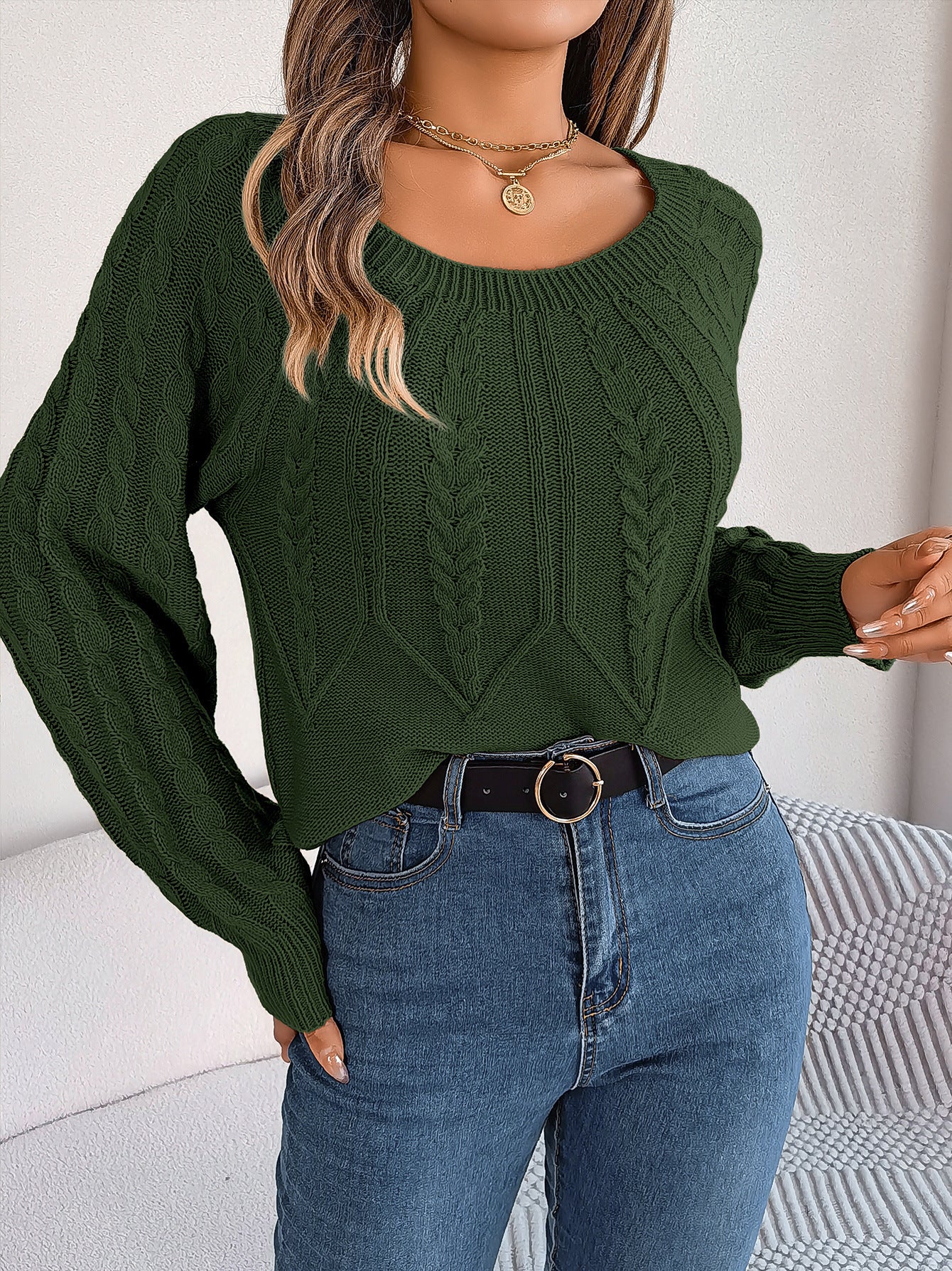 SLB Cordova, Leisure Solid Color Twist Pattern Long Sleeve Pullover Sweaters