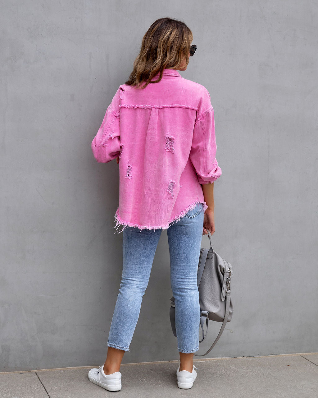 Suburban, Fashion Ripped Shirt Jacket Female Autumn And Spring Casual Womens Clothing