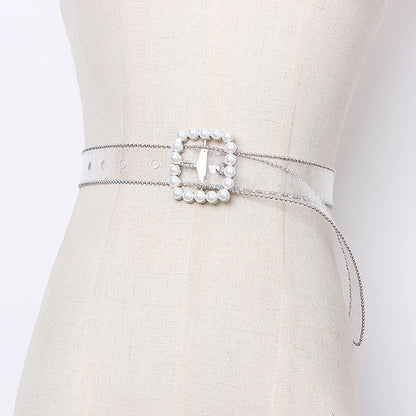 Understatement, Elegant Beaded Pearl Buckle Belt for Women