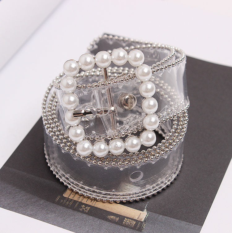 Understatement, Elegant Beaded Pearl Buckle Belt for Women