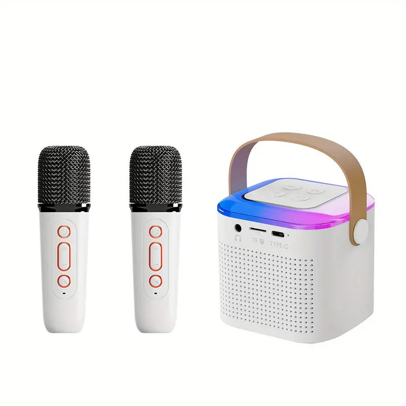 Microphone Karaoke Machine, Bluetooth Speaker With 2 Wireless Mic RGB, Light Up Family Singing Speaker