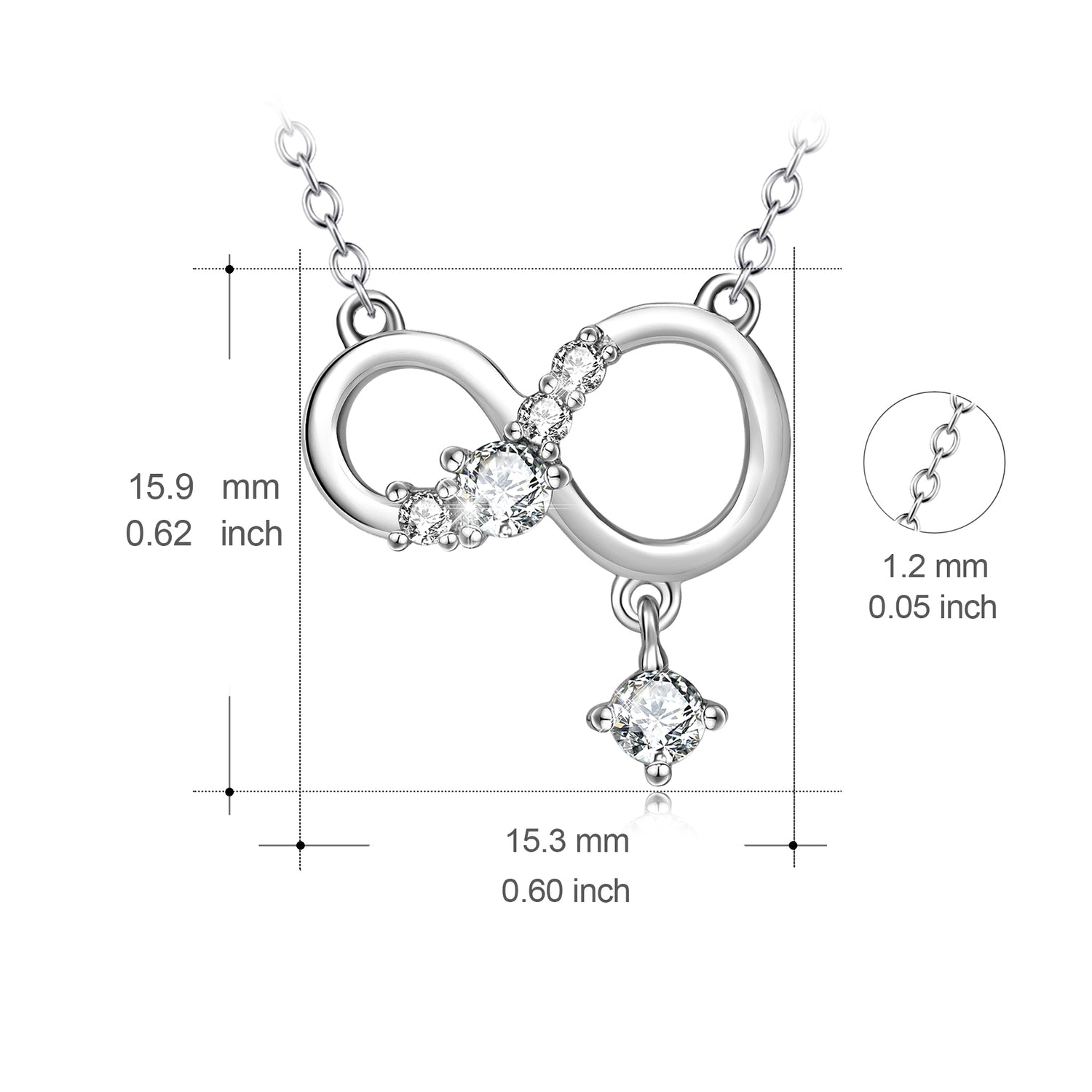 Infinite Pendant 925 Sterling Silver Diamante Necklace