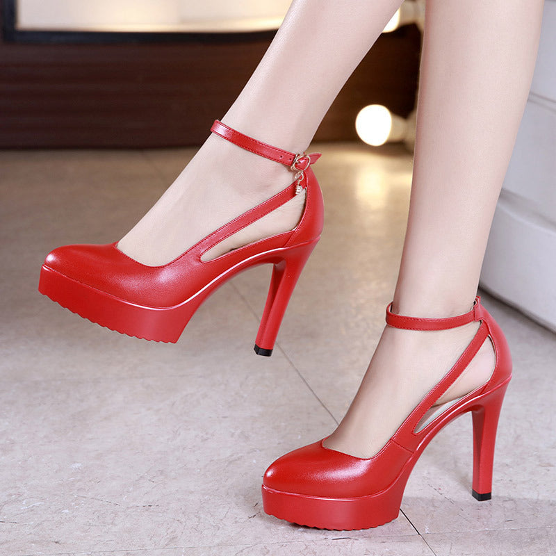 Ginger, Pointed Toe Side Cut Out 3&quot; Stiletto High Heels with Ankle Strap