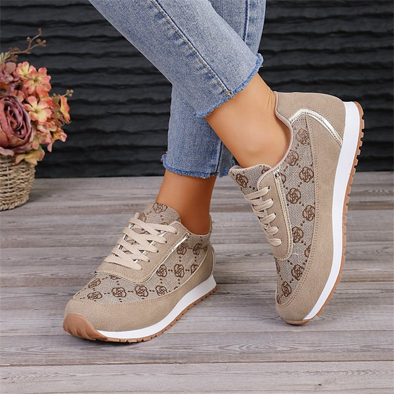 Fashion Designs, Casual Lightweight Printed Lace-up Sneakers, Breathable Fashion Walking Shoes for Women