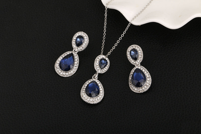 Blue Empress, Crystal Tear Drop Pendant Necklace and Earring Set