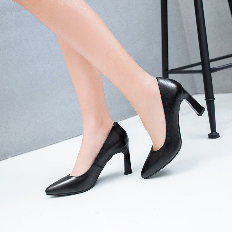 Kitten, Pointed Toe Wide Tip Heel Soft Sole Leather Shoe for Women
