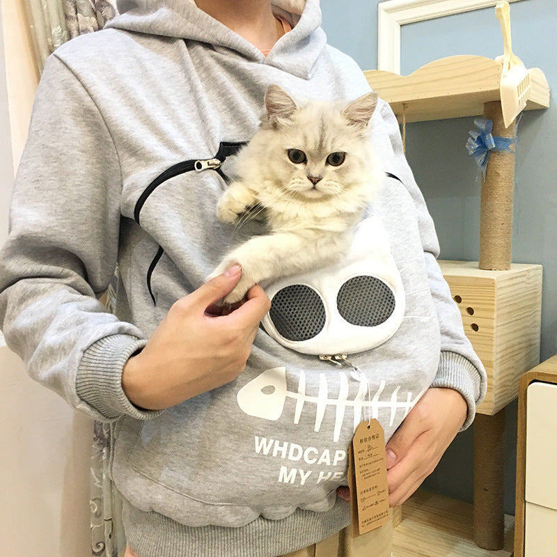 Fun Wear, Women Hoodie Sweatshirt With Cat Pet Pocket Design, Long Sleeve Sweater