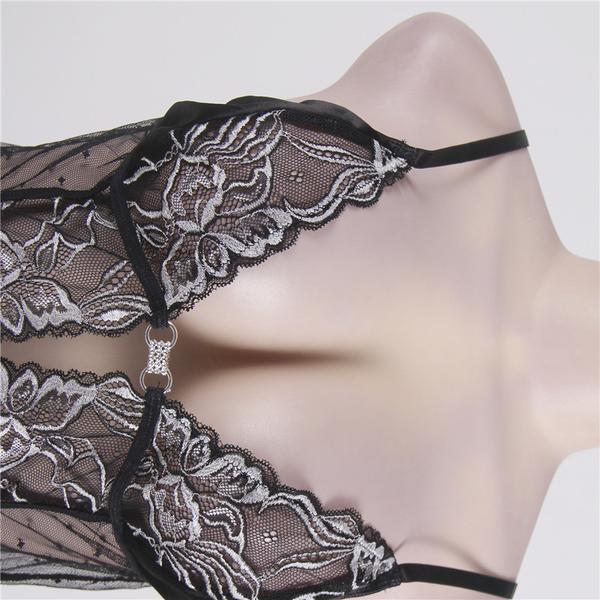 Sliver Embroidered Black Lace Women&