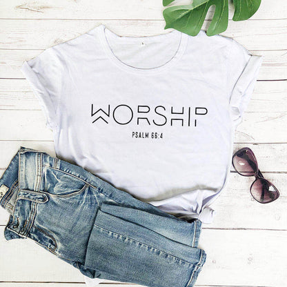 Totally-T, Worship Casual Cotton Christian Psalms 66:4 T-Shirt