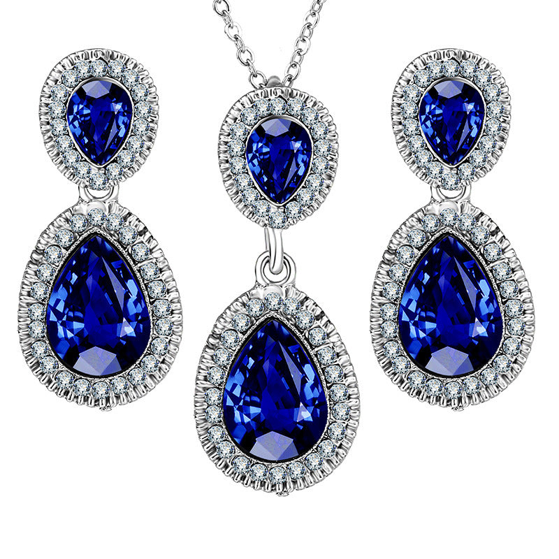 Blue Empress, Crystal Tear Drop Pendant Necklace and Earring Set